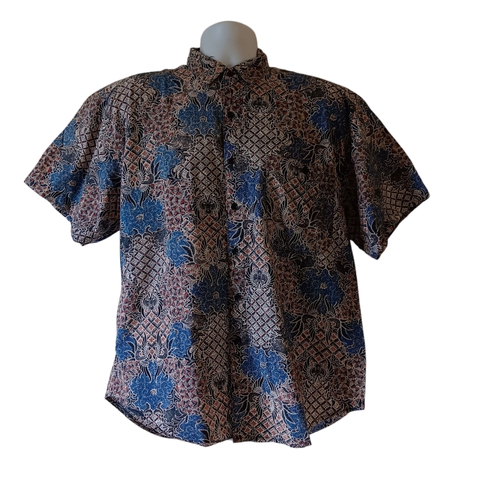 Reservoir worldwide men's multicolored short-sleeve buttondown shirt size L